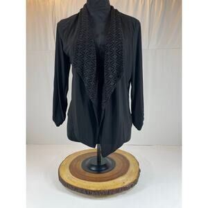 Michelle Lynn Crochet Trim Open Front Cardigan Shrug Black Drape Size Small